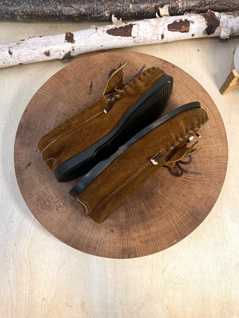 Minnetonka Thunderbird II Beaded Suede Moccasins Brown Size 13